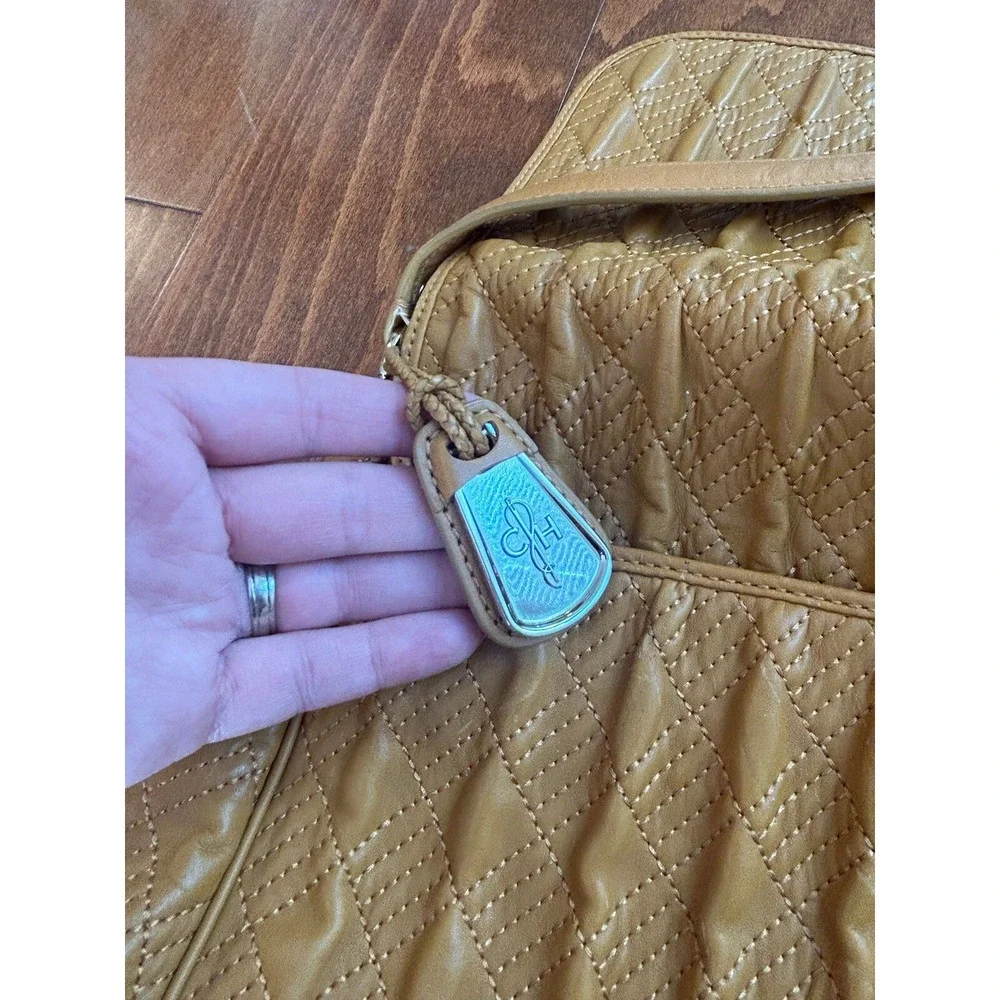 Cole Haan Leather‎ Tan Large Shoulder Purse Pockets Embroidered